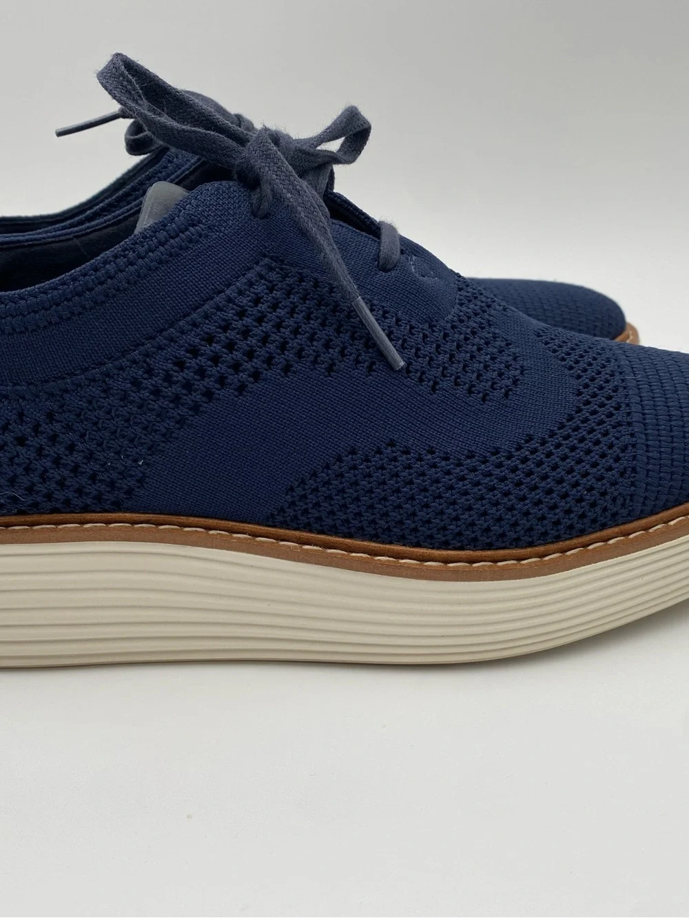 Cole Haan Navy Knit Lace-Up Oxfords with Tan Trim